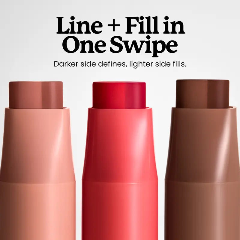 DoubleColor Lip Definer - 2-in-1 Lip Liner & Balm, Long-Lasting K-Beauty Lipstick with Satin Finish, Avocado Oil & Vitamin E