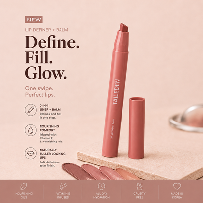 DoubleColor Lip Definer - 2-in-1 Lip Liner & Balm, Long-Lasting K-Beauty Lipstick with Satin Finish, Avocado Oil & Vitamin E