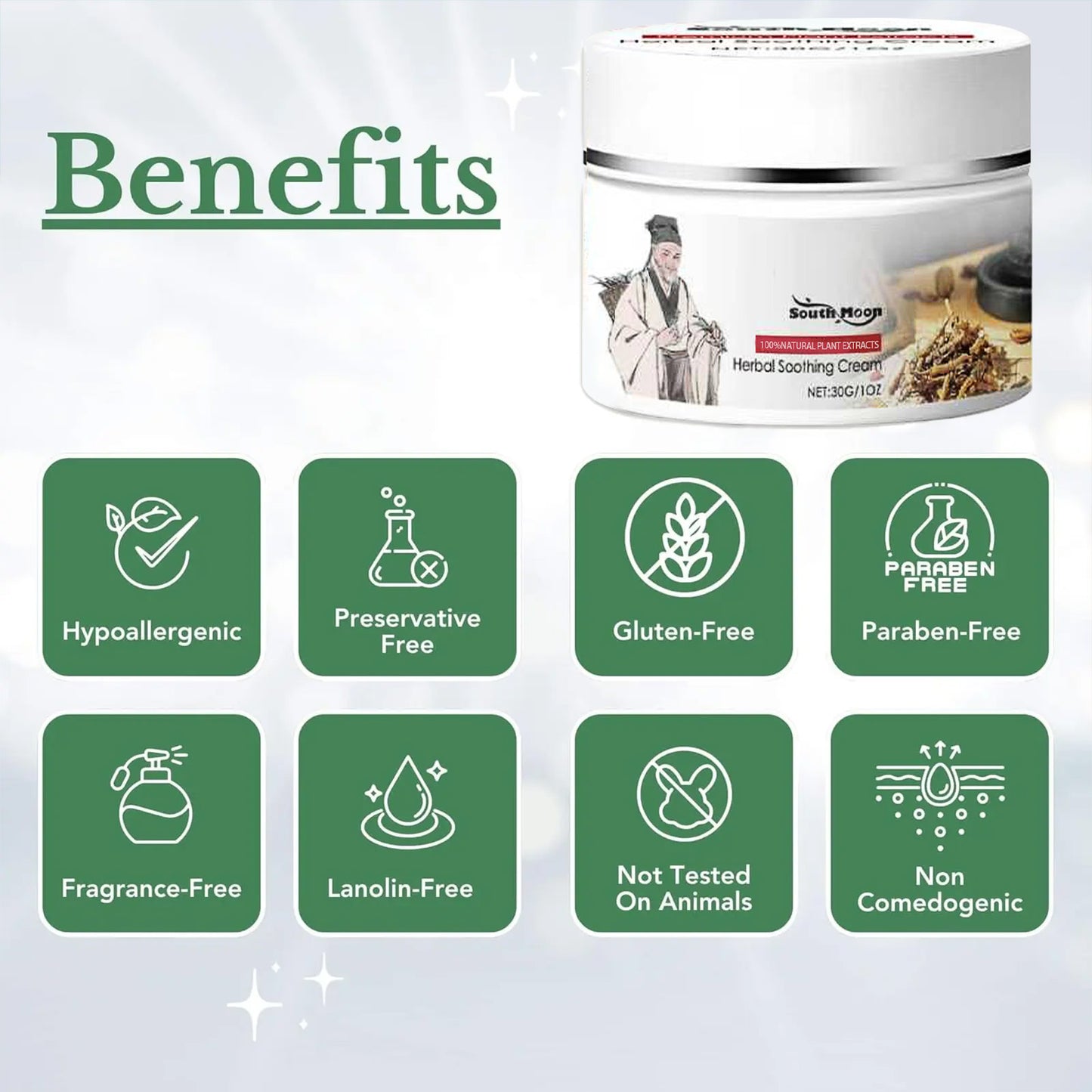 South Moon® Sensitive Skin Relief Cream– Fast Relief from Eczema Blisters & Dry Itchy Skin with Oatmeal-Style Soothing Zero-Irritant Fragrance-Free – 30 g