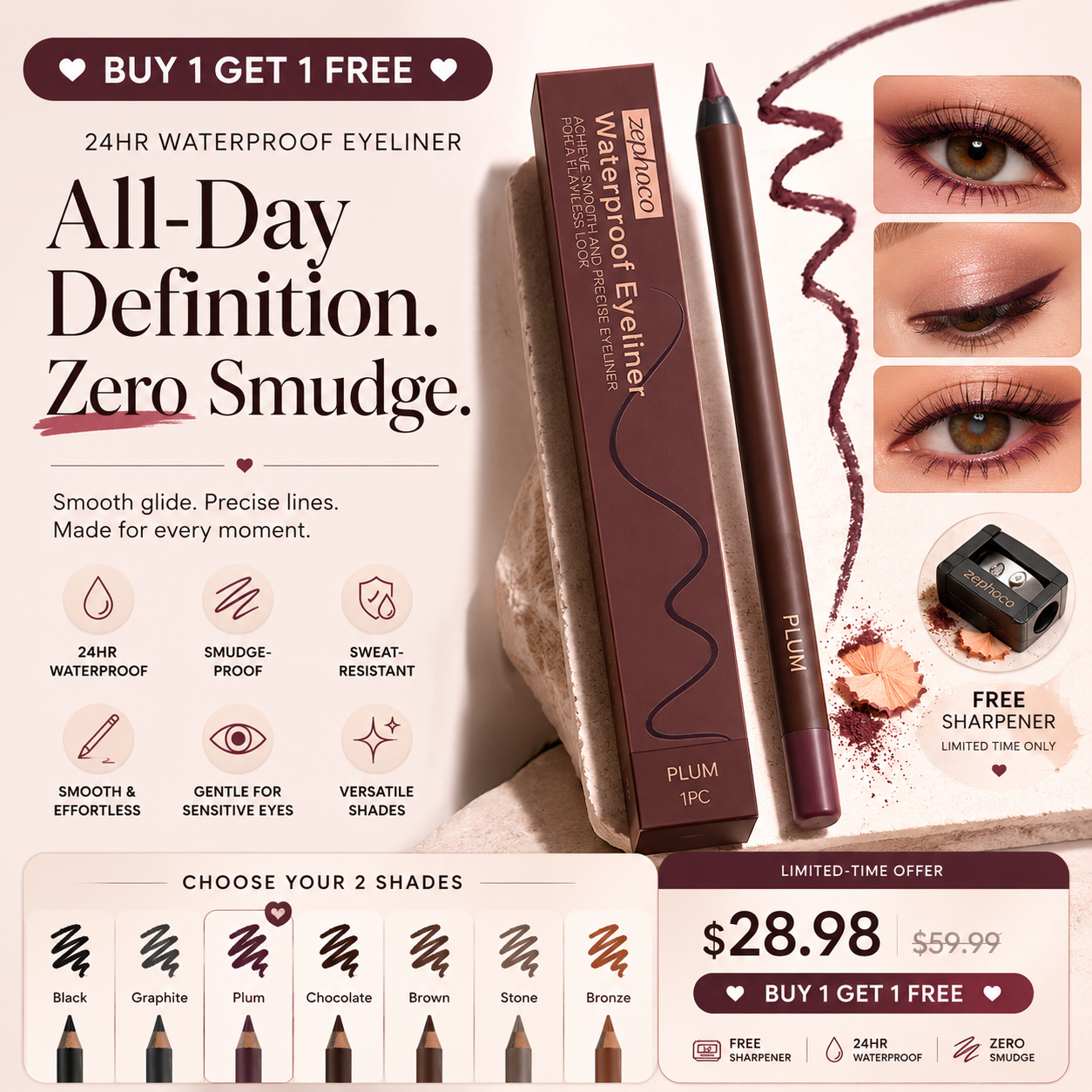 🔥Final 3 Hours: Buy One, Get One FREE! 🔥 24HR Waterproof Eyeliner a Day to Night Wear