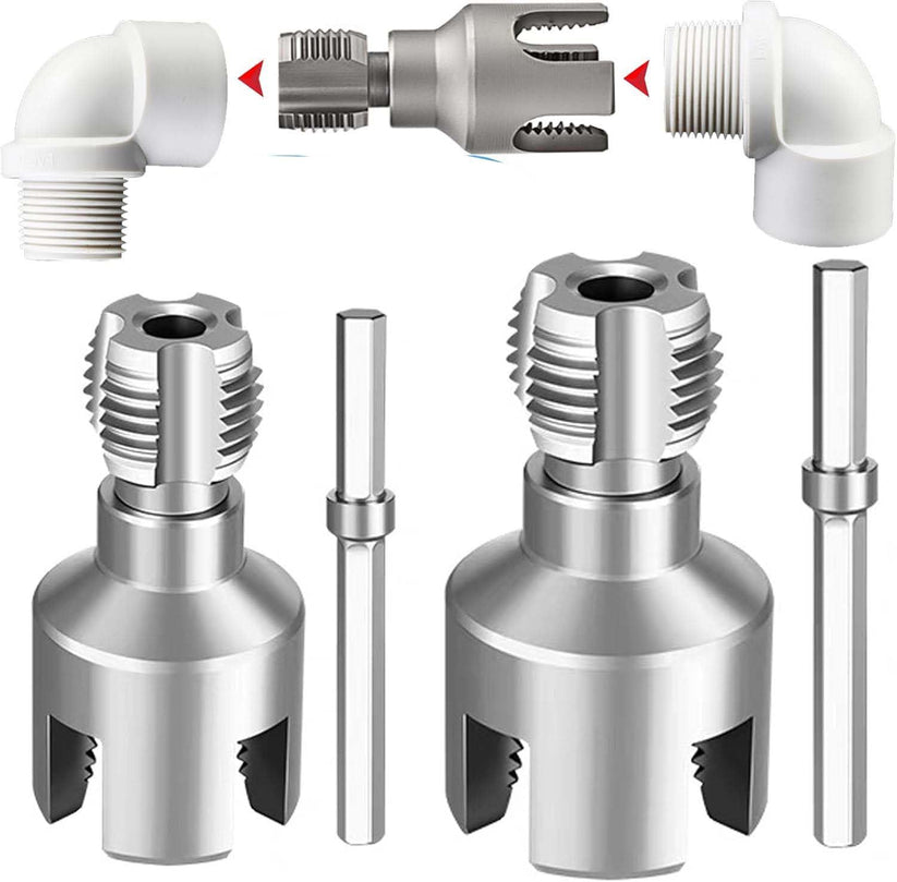 2PCS Pipe Threading Tool Kit (1/2",3/4") with 1/4" Hex Shank Pilot Drill Bit for Wood, Plastic & DIY Projects
