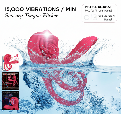 Juxek™ The Ultimate Tongue Licking & Sucking Rose Vibrator – 2-in-1 Clitoral Stimulator & Deep G-Spot Massager, 9 Intense Orgasm Modes, Dual Motor Power for Blasting Climaxes, 100% Waterproof & Silky Silicone